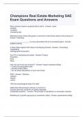 Champions Real Estate Marketing SAE Exam Questions and Answers 2024 / Graded A