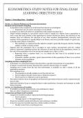 ECONOMETRICS STUDY NOTES FOR FINAL EXAM LEARNING OBJECTIVES 2024