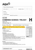 2023 AQA GCSE COMBINED SCIENCE: TRILOGY 8464/C/1H Chemistry  Paper 1H Question Paper & Mark scheme (Merged) June 2023 [VERIFIED]