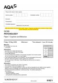 2023 AQA GCSE PSYCHOLOGY 8182/1 Paper 1 Cognition and Behaviour Question Paper & Mark  scheme (Merged) June 2023 [VERIFIED] GCSE PSYCHOLOGY