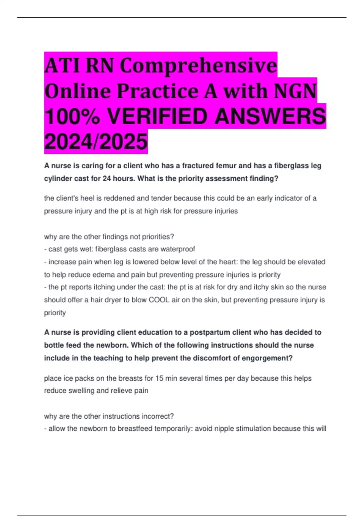 ATI RN Comprehensive Online Practice A with NGN 100 VERIFIED ANSWERS