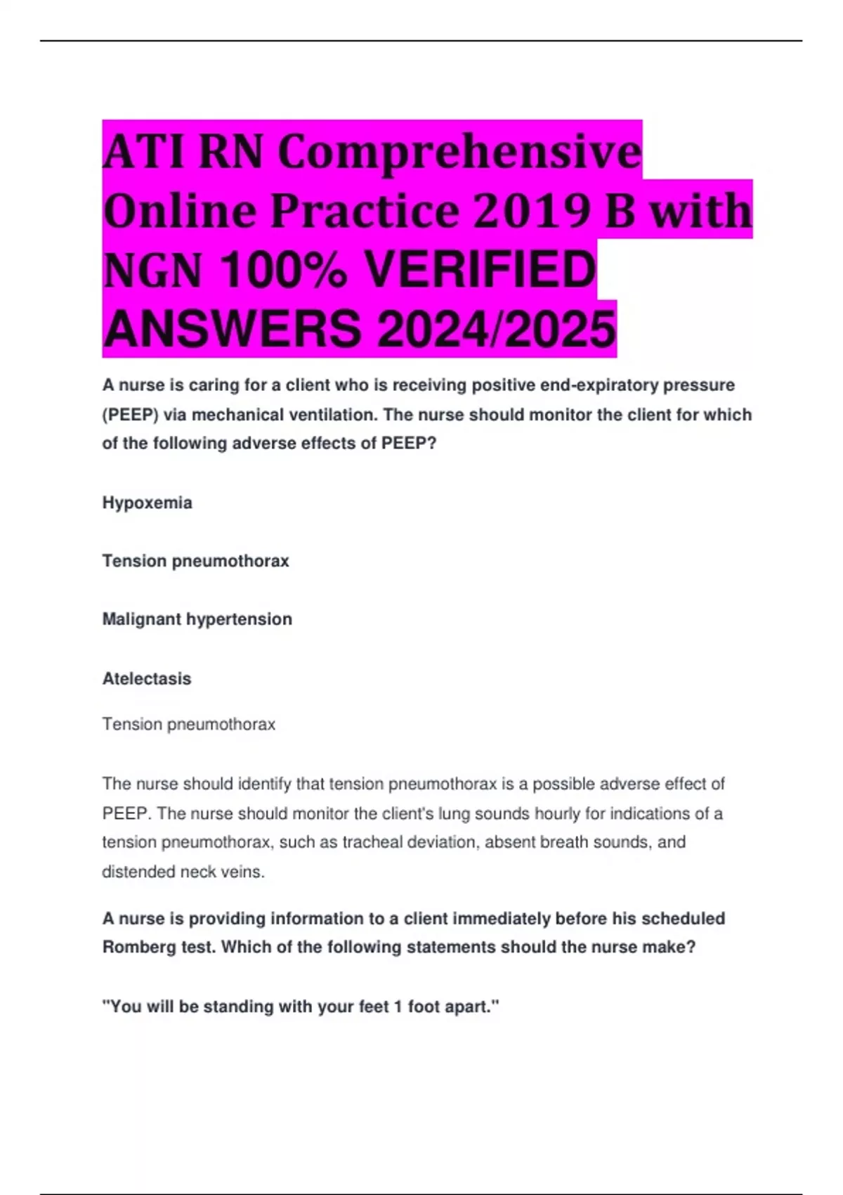 ATI RN Comprehensive Online Practice 2019 B With NGN 100% VERIFIED ...