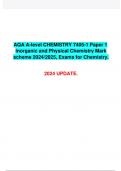 AQA A-level CHEMISTRY 7405-1 Paper 1  Inorganic and Physical Chemistry Mark scheme 2024/2025, Exams for Chemistry.   2024 UPDATE. 