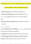 Peak Pilates Level 1 Exam Study Questions and Answers (2024 / 2025) (Verified Answers)