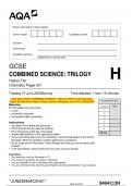 2023 AQA GCSE COMBINED SCIENCE: TRILOGY 8464/C/1H Chemistry Paper 1H Question Paper & Mark scheme (Merged) June 2023 [VERIFIED]