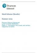 Mark Scheme (Results)  Summer 2023 Pearson Edexcel Advanced Level In Greek (9GK0/02) Paper 2: Translation into Greek and written response to works  