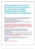 Florida Jurisprudence Practice Exam  2023-2024 ACTUAL EXAM COMPLETE  250+ QUESTIONS AND CORRECT  ANSWERS (VERIFIED ANSWERS)  |ALREADY GRADED A+||BRAND NEW!!