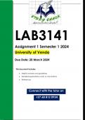 LAB3141 (UNIVEN) FIRST SEMESTER MAIN EXAMINATIONS (QUALITY ANSWERS) Semester 1 2024 - DUE 20 March 2024