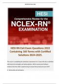 HESI RN Exit Exam Questions 2022 Containing 160 Terms with Certified Solutions 2024-2025.