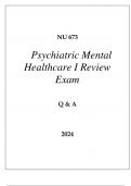 NU 673 PSYCHIATRIC MENTAL HEALTHCARE I REVIEW EXAM Q & A 2024