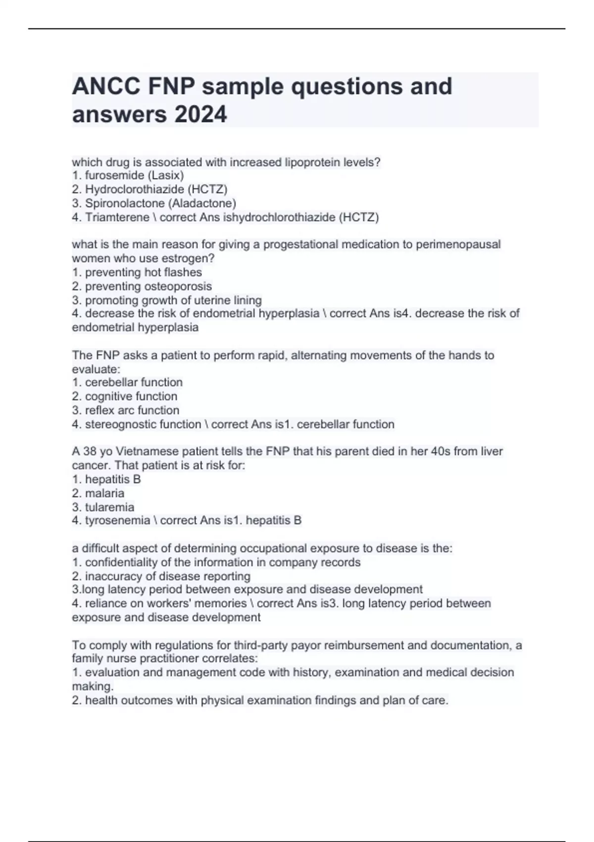 Ancc Fnp Sample Questions And Answers 2024 - Nursing - Stuvia Us