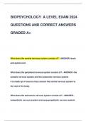 BIOPSYCHOLOGY A LEVEL EXAM 2024 QUESTIONS AND CORRECT ANSWERS  GRADED A+