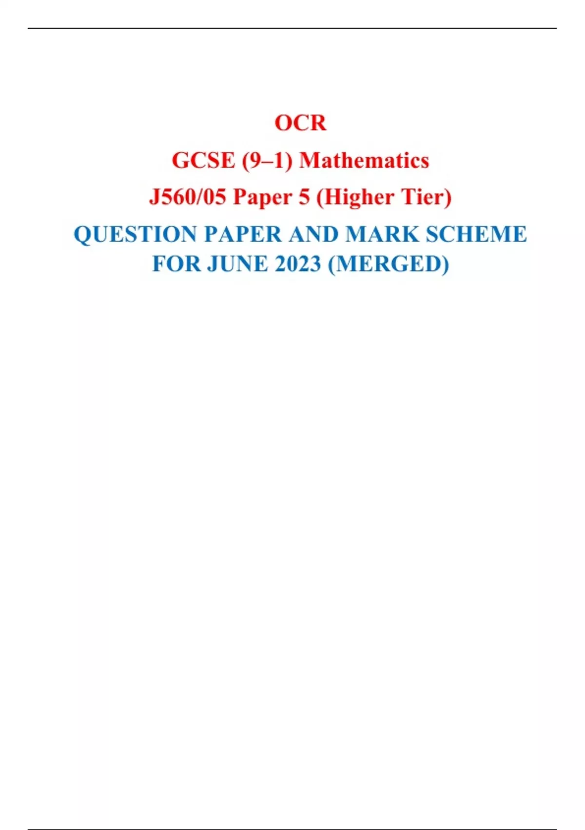 OCR GCSE (9–1) Mathematics J560/05 Paper 5 (Higher Tier) QUESTION PAPER ...