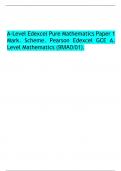 A-Level Edexcel Pure Mathematics Paper 1 Mark. Scheme. Pearson Edexcel GCE A. Level Mathematics (9MA0/01).