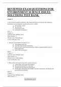 REVIEWED EXAM QUESTIONS FOR ENVIRONMENT SCIENCE ISSUES SOLUTIONS TEST BANK 