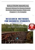 Solution Manual For Research Methods For Business Students, 8th Edition by Mark Saunders, Philip Lewis, Verified Chapters 1 - 14, Complete Newest Version