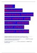 MSSC - Maintenance  Awareness Questions WITH VERIFIED 100%  CORRECT ANSWERS  LATEST UPDATE  AUGUST 2023/2024