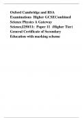 Oxford Cambridge and RSA Examinations  Higher GCSECombined Science Physics A Gateway ScienceJ250/11:  Paper 11  (Higher Tier) General Certificate of Secondary Education with marking scheme