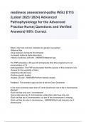 readiness assessment-patho WGU D115 (Latest 2023/ 2024) Advanced Pathophysiology for the Advanced Practice Nurse| Questions and Verified Answers|100% Correct