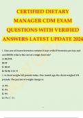 CERTIFIED DIETARY MANAGER CDM EXAM QUESTIONS WITH VERIFIED ANSWERS LATEST UPDATE 2024