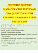 CERTIFIED DIETARY MANAGER CDM TEST EXAM 250+ QUESTIONS WITH VERIFIED ANSWERS LATEST UPDATE 2024. A+ ULTIMATE GUIDE 
