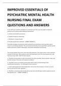 IMPROVED ESSENTIALS OF  PSYCHIATRIC MENTAL HEALTH  NURSING FINAL EXAM  QUESTIONS AND ANSWERS 