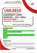 LML4810 ASSIGNMENT 1 MEMO - SEMESTER 1 - 2024 - UNISA - DUE : 20 MARCH 2024 (DETAILED ANSWERS WITH FOOTNOTES - DISTINCTION GUARANTEED) 