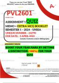 PVL2601 ASSIGNMENT 1 QUIZ MEMO - SEMESTER 1 - 2024 - UNISA - DUE : 5 APRIL 2024 (DISTINCTION GUARANTEED)