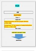 AQA  AS  HISTORY  Paper 1  7041/1F  [Industrialisation and the people: Britain, c1783–1885 Component 1F The impact of industrialisation: Britain, c1783–1832] QUESTIONS & MARKING SCHEME MERGED| RATED 100%