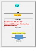AQA  AS  HISTORY   7041/2G [The Birth of the USA, 1760–1801 Component 2G The origins of the American Revolution, 1760–1776] MERGED ||QUESTIONS & MARKING SCHEME||