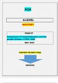 AQA  A-LEVEL  HISTORY   7042/1F ||Component 1F Industrialisation and the people: Britain, c1783–1885||QUESTIONS & MARKING SCHEME 100%||