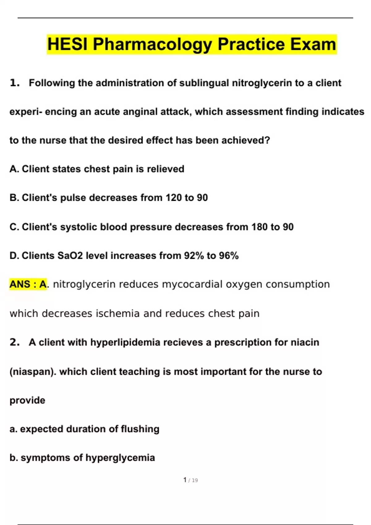 HESI Pharmacology Practice Exam Questions and Answers (2024 / 2025