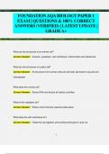 FOUNDATION AQA BIOLOGY PAPER 1 EXAM | QUESTIONS & 100% CORRECT  ANSWERS (VERIFIED) | LATEST UPDATE |  GRADEA+
