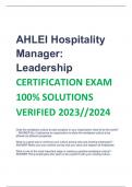 AHLEI Hospitality  Manager:  Leadership CERTIFICATION EXAM  100% SOLUTIONS  VERIFIED 2023//2024