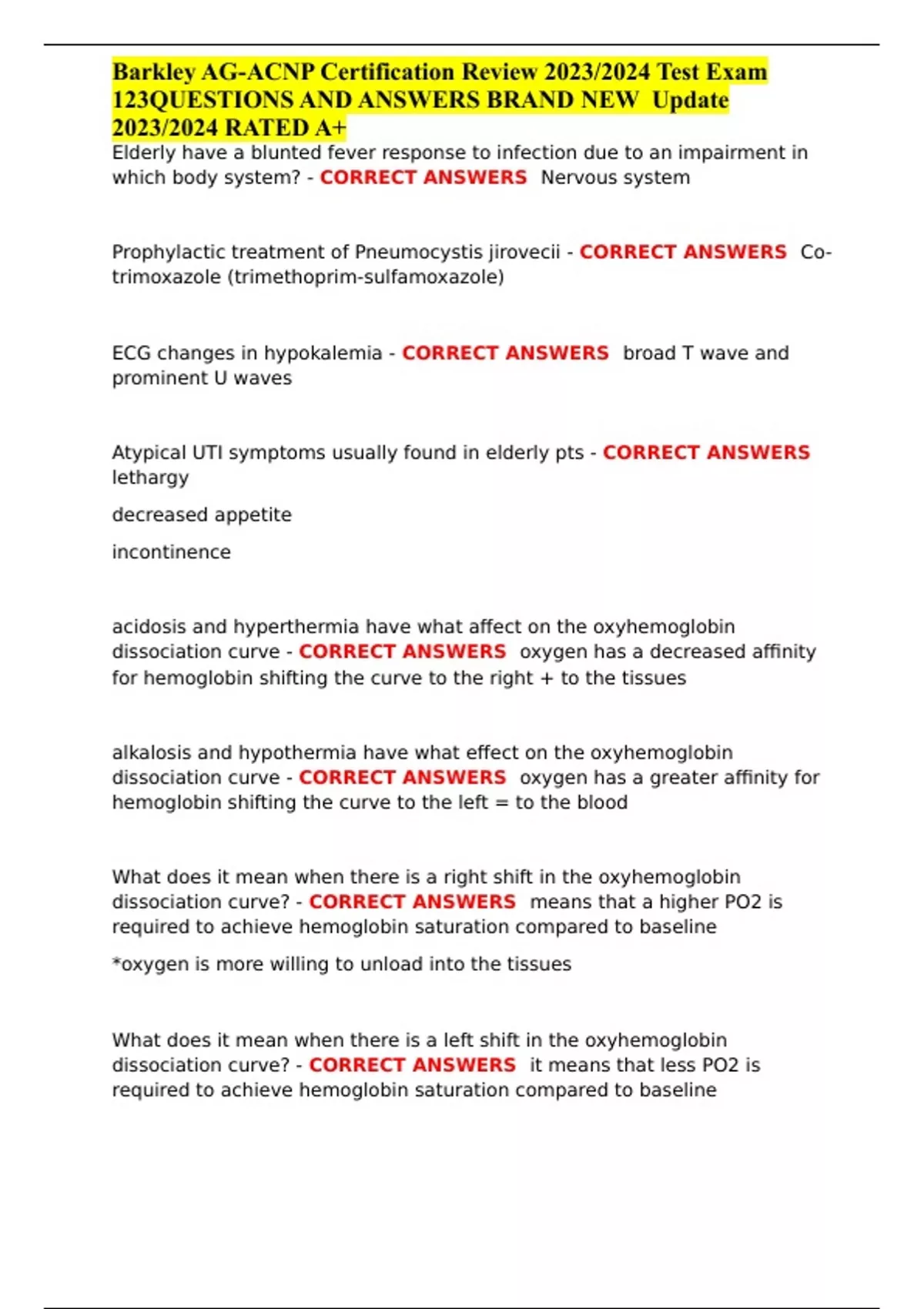 Barkley AGACNP Certification Review 2023/2024 Test Exam 123QUESTIONS