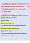 CPH CERTIFIED PUBLIC HEALTH EXAM 200+ QUESTIONS AND ANSWERS LATEST UPDATE 2024 COMPLETE GUIDE.A+ GUARANTEED
