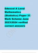 Edexcel A Level Mathematics (Statistics) Paper 31 Mark Scheme June 20232024 verified correct answers