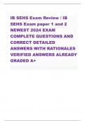 IB SEHS Exam Review/ IB  SEHS Exam paper 1 and 2  NEWEST 2024 EXAM  COMPLETEQUESTIONS AND  CORRECT DETAILED  ANSWERS WITH RATIONALES  VERIFIED ANSWERSALREADY  GRADED A+