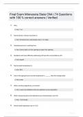 Final Exam Minnesota State CNA  74 Questions with 100  correct answers  Verified