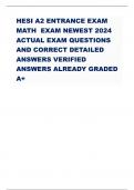 HESI A2ENTRANCE EXAM  MATHEXAM NEWEST 2024  ACTUAL EXAMQUESTIONS  AND CORRECT DETAILED  ANSWERS VERIFIED  ANSWERSALREADY GRADED  A+