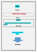 AQA  GCSE  COMPUTER SCIENCE   Paper 1  8525/1B  Computational thinking and programming skills – Python||GRADED A+||MERGED||