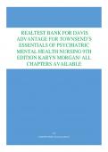 TEST BANK FOR DAVIS  ADVANTAGE FOR TOWNSEND’S  ESSENTIALS OF PSYCHIATRIC  MENTAL HEALTH NURSING 9TH  EDITION KARYN MORGAN/ ALL  CHAPTERS AVAILABLE