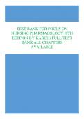 TEST BANK FOR FOCUS ON  NURSING PHARMACOLOGY (8TH  EDITION BY KARCH) FULL TEST  BANK ALL CHAPTERS  AVAILABLE