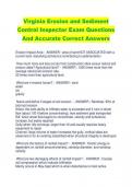 Virginia Erosion and Sediment  Control Inspector Exam Questions  And Accurate Correct Answers