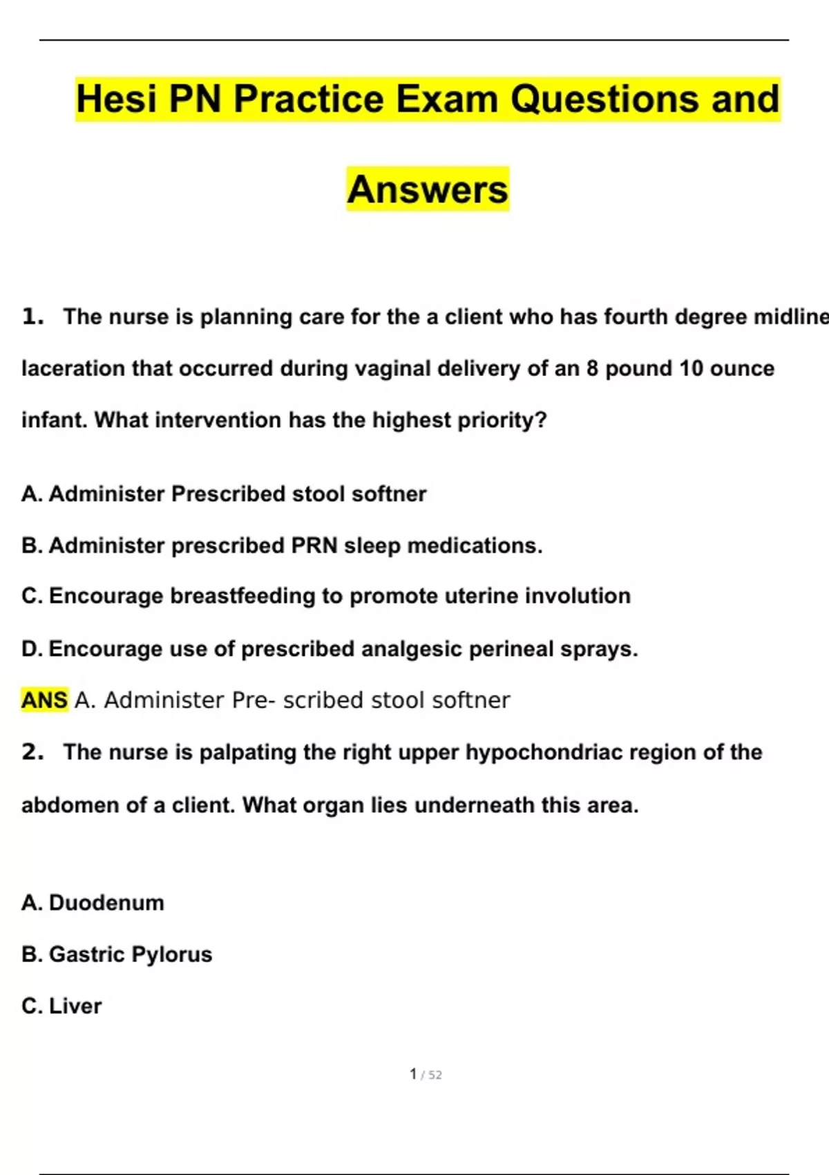 Hesi PN Practice Exam Questions And Answers (2024 / 2025) (Verified ...