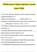 TEXAS Class D Water Operator License Exam TCEQ Updated Questions and Answers (2024 / 2025) (Verified Answers)