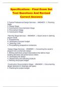 Specifications - Final Exam Set  Test Questions And Revised  Correct Answers