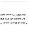 NAVY HOSPITAL CORPSMAN HCB TEST 2 QUESTIONS AND ANSWERS 2024/2025 GRADED A+.  2 Exam (elaborations) NAVY COMMAND FITNESS LEADER CFL POST TEST EXAM QUESTIONS AND CORRECT ANSWERS 2024/2025.  3 Exam (elaborations) ATO2 Navy Advancement exam bank 150+ questio