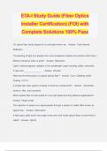 ETA-I Study Guide (Fiber Optics Installer Certification) (FOI) with Complete Solutions 100% Pass