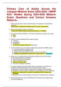 Primary Care of Adults Across the Lifespan Midterm Exam 2024-2025 | NRNP  6531 Walden Spring 2024-2025 Midterm  Exam| Questions and Correct Answers  Rated A+